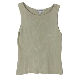NWOT BROOKS BROTHERS Top Women M Beige Silk Cashmere Knit Crystal-Beaded Stretch